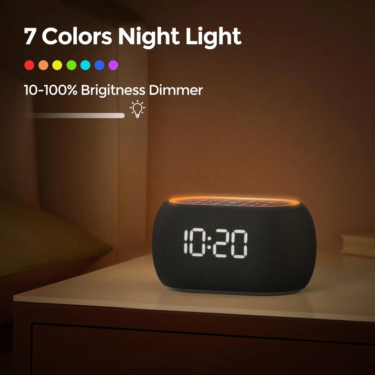 4-in-1 Noise Machine Alarm Clock with Bluetooth & Nightlight