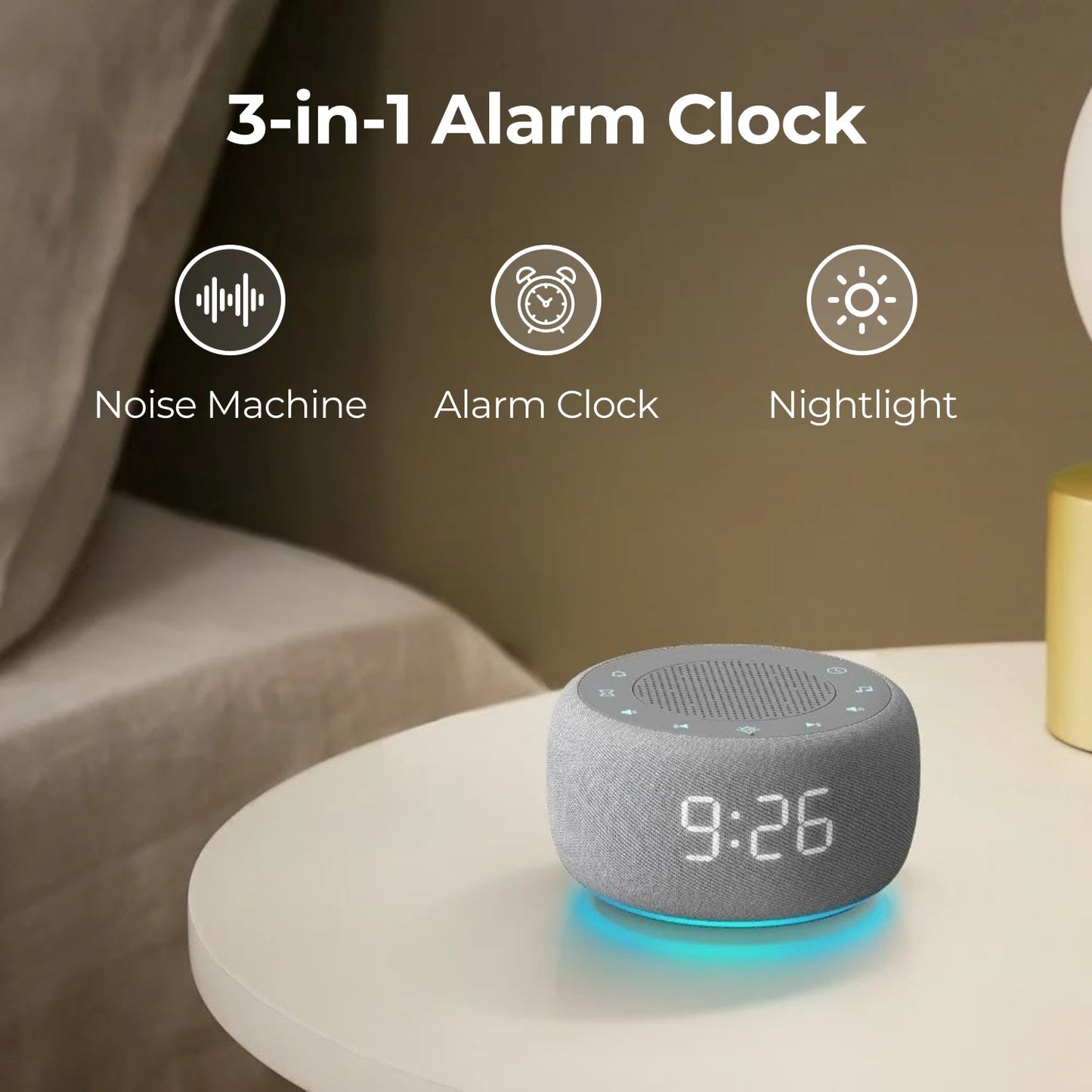 3-in-1 Noise Machine Alarm Clock with Nightlight