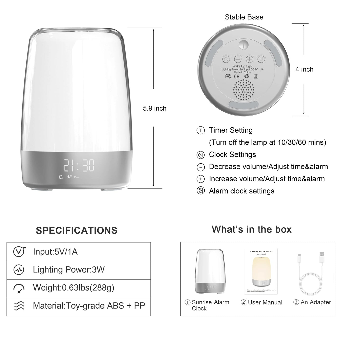 Sunrise Alarm Clock with Dimmable Nightlight