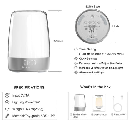 Sunrise Alarm Clock with Dimmable Nightlight